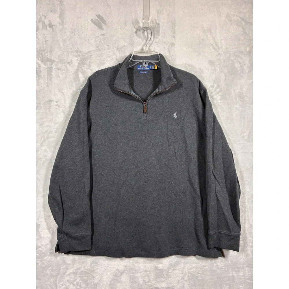Polo Ralph Lauren Mens Estate Rib Quarter Zip Pullover Charcoal Grey XL Logo